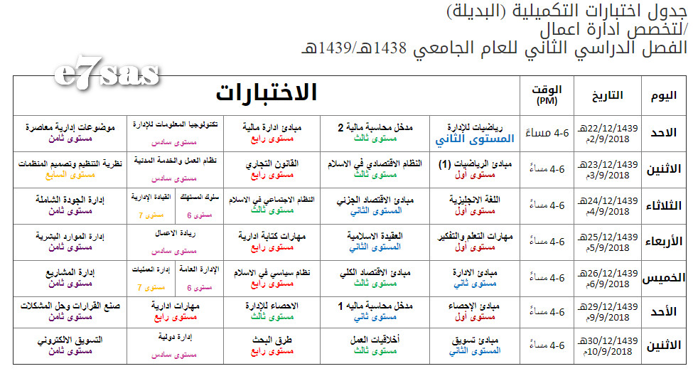 موضوع اكاديمي عام جدول اختبارات التكميلية البديلة الفصل الدراسي الثاني لتخصص إدارة اعمال للعام الدراسي 1438 1439 هـ ملتقى طلاب وطالبات جامعة الملك فيصل جامعة الدمام